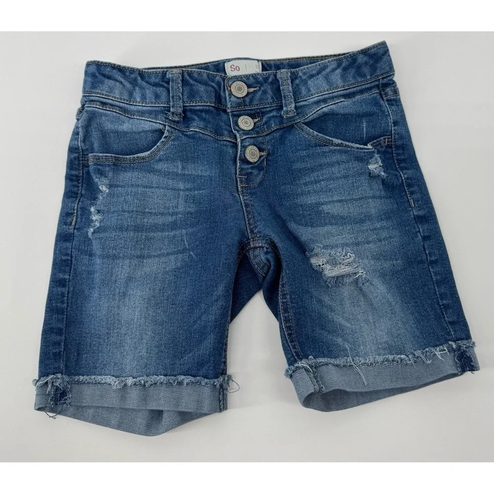 Girls Denim Shorts Lot SO & Justice Blue Casual Distressed Cuffed Stretch Sz 10